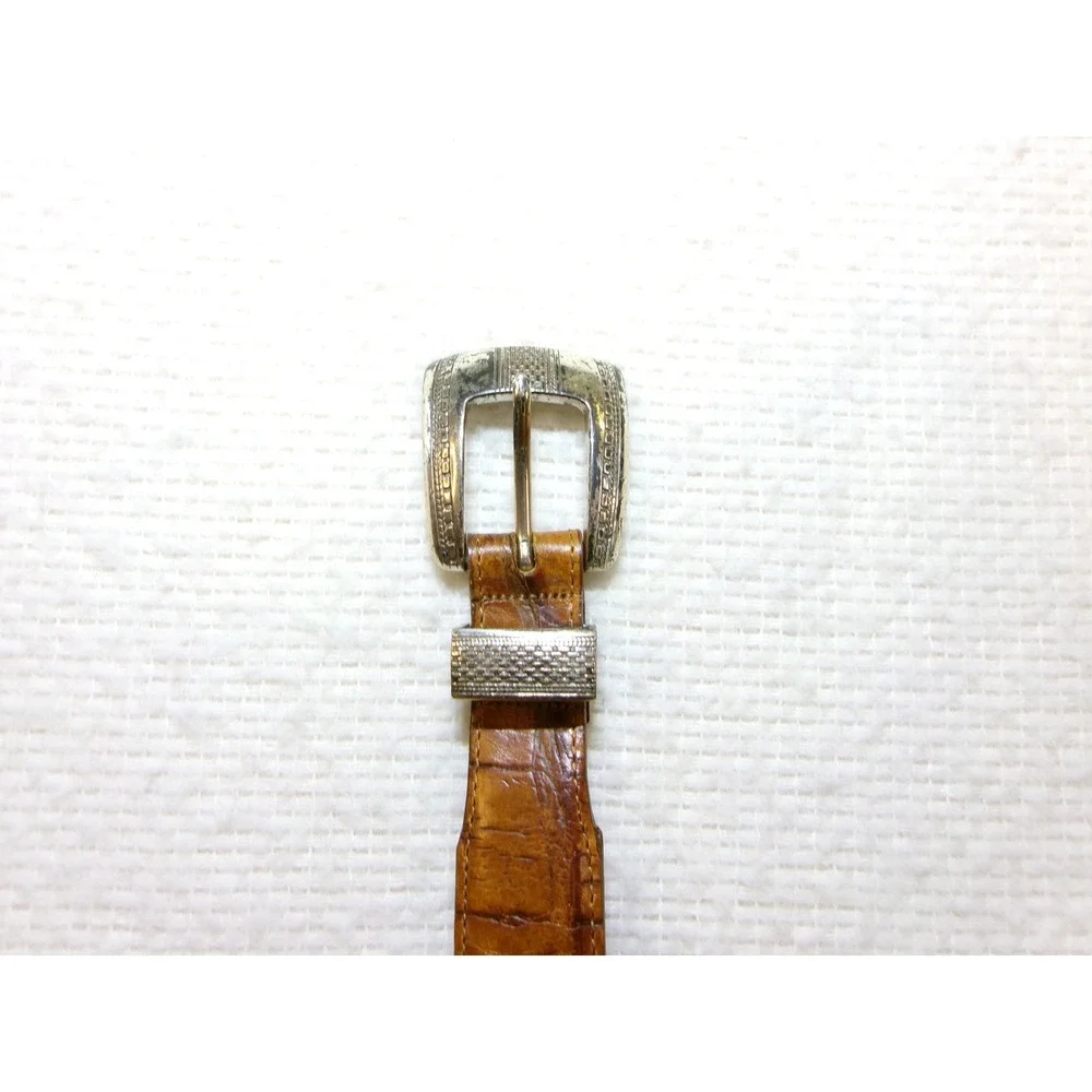 Vintage Onyx 1993 Brown Crocodile Embossed Leather Western Belt‎ Silver Tip 40